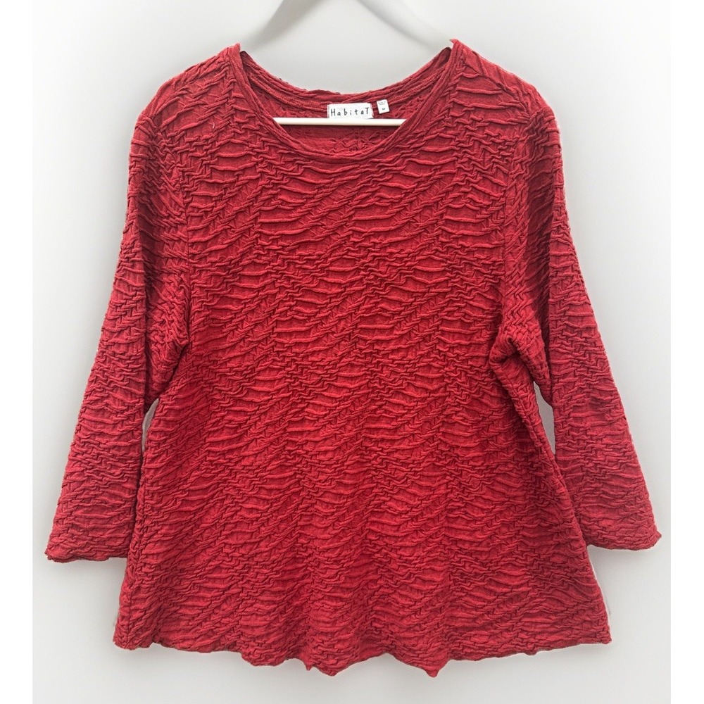Habitat Coastal Grandma Red Crinkle Knit Fabric Boxy Blouse Flattering Flowy SzM